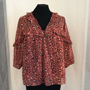 Skies Are Blue Peasant Top Orange Leopard Small